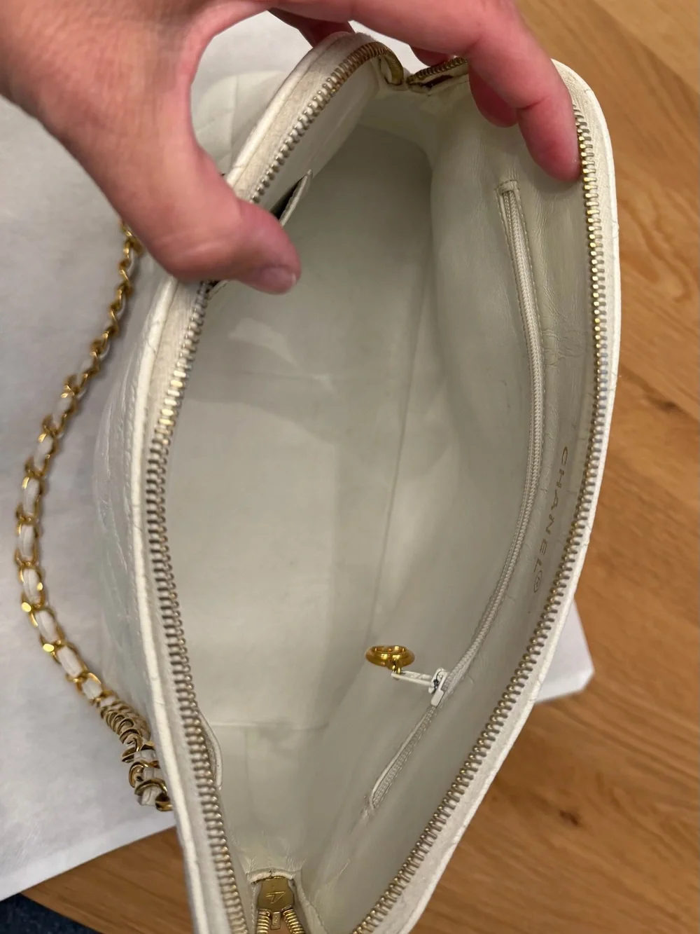 Authentic Vintage White Chanel Caviar Quilted Chain Tote - 24k Plated GHW